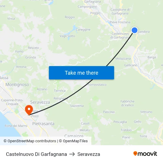 Castelnuovo di Garfagnana to Seravezza map
