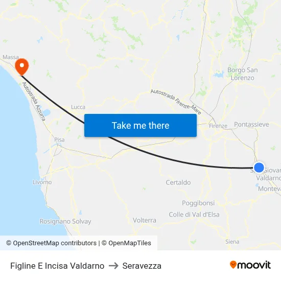 Figline and Incisa Valdarno to Seravezza map