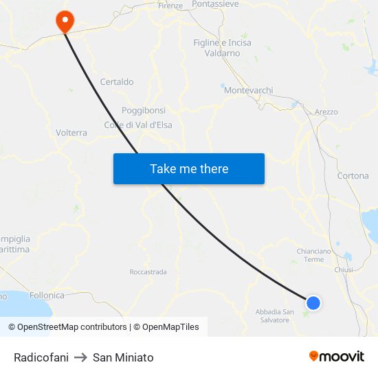 Radicofani to San Miniato map