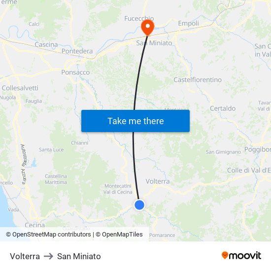 Volterra to San Miniato map