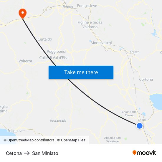 Cetona to San Miniato map