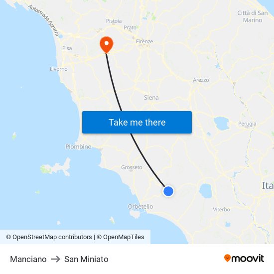 Manciano to San Miniato map
