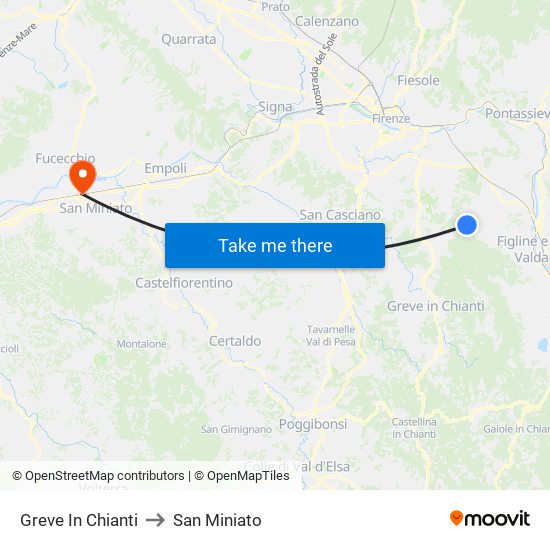 Greve In Chianti to San Miniato map