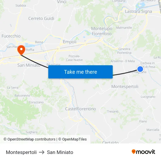 Montespertoli to San Miniato map