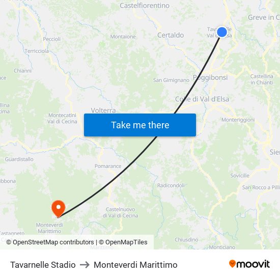 Tavarnelle Stadio to Monteverdi Marittimo map