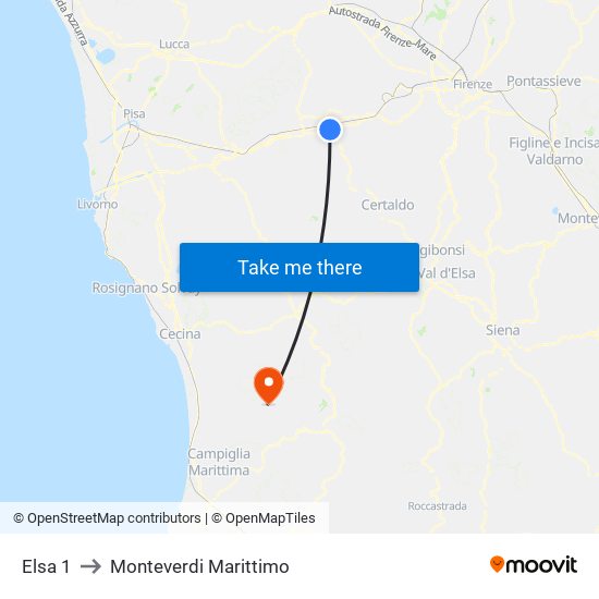 Elsa 1 to Monteverdi Marittimo map
