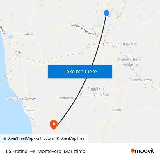 Le Fratine to Monteverdi Marittimo map