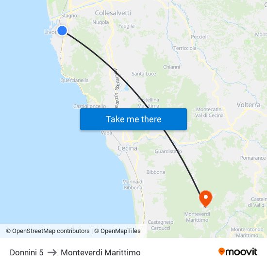 Donnini 5 to Monteverdi Marittimo map