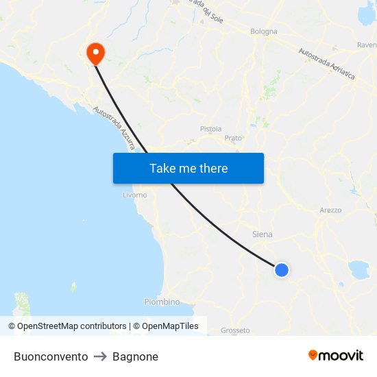 Buonconvento to Bagnone map