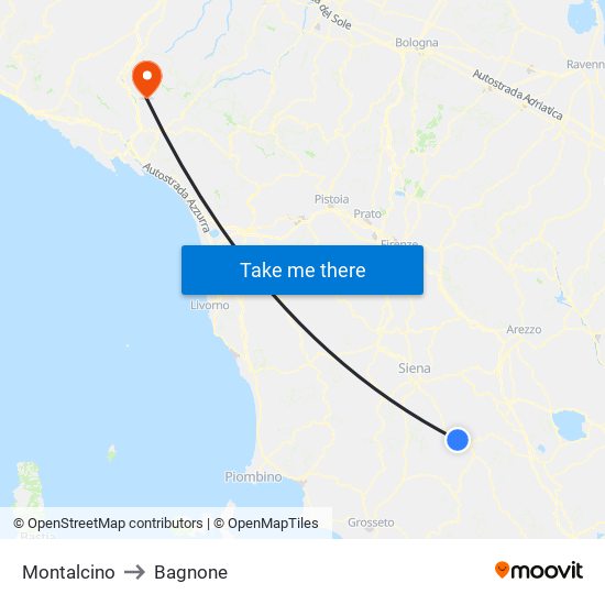 Montalcino to Bagnone map