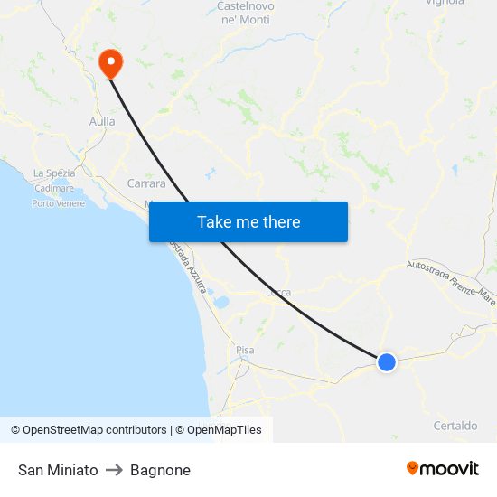 San Miniato to Bagnone map
