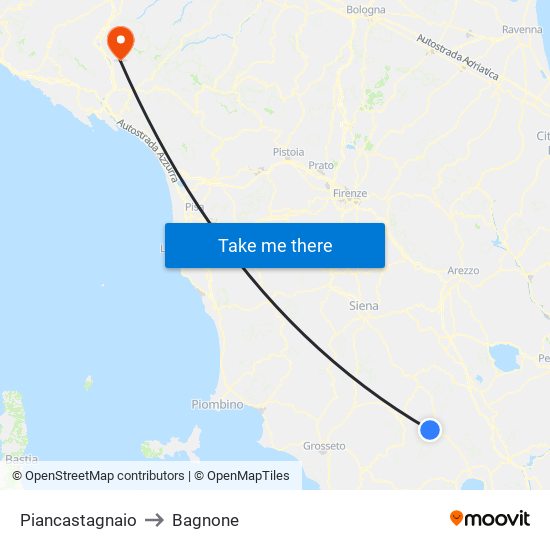 Piancastagnaio to Bagnone map