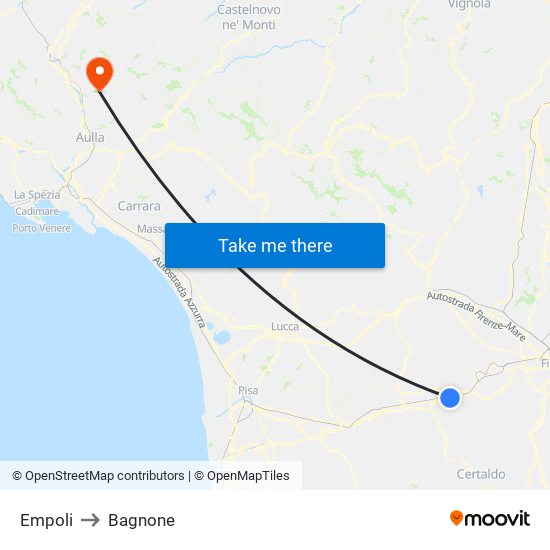 Empoli to Bagnone map
