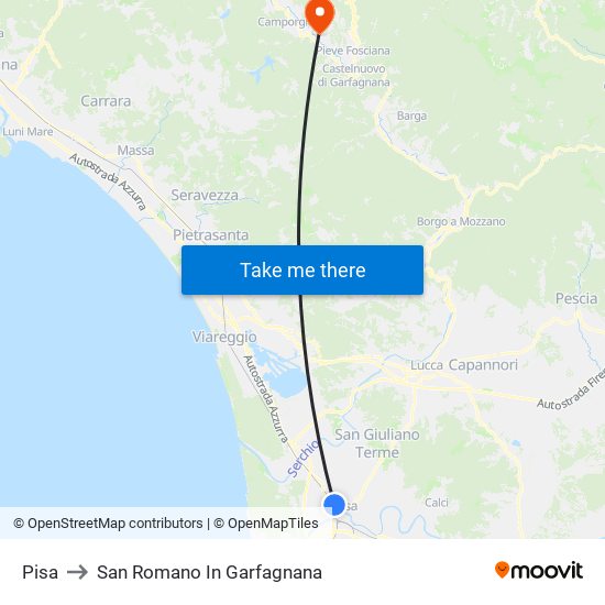 Pisa to San Romano In Garfagnana map