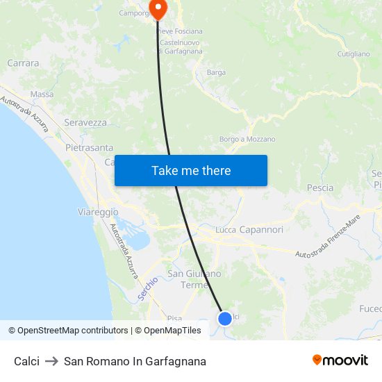 Calci to San Romano In Garfagnana map