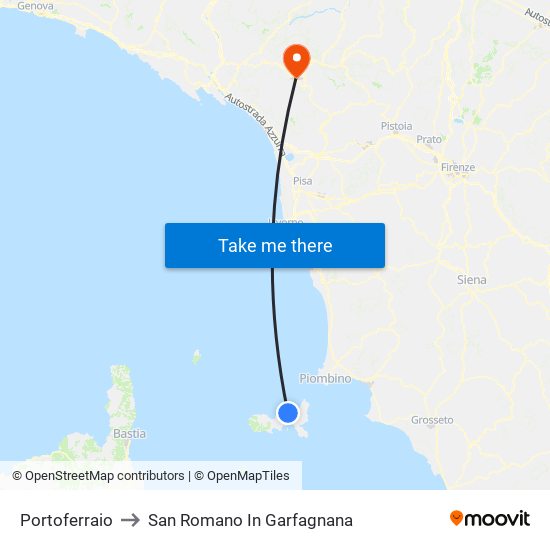 Portoferraio to San Romano In Garfagnana map