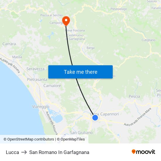 Lucca to San Romano In Garfagnana map