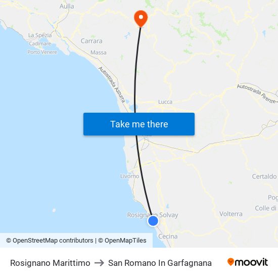 Rosignano Marittimo to San Romano In Garfagnana map