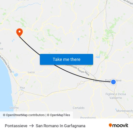 Pontassieve to San Romano In Garfagnana map