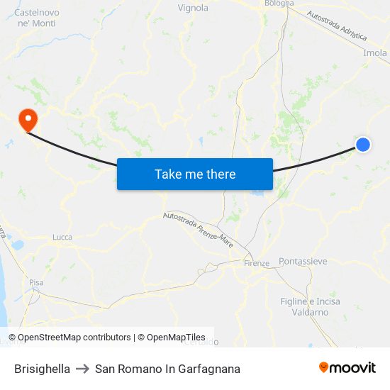 Brisighella to San Romano In Garfagnana map