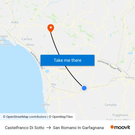Castelfranco Di Sotto to San Romano In Garfagnana map