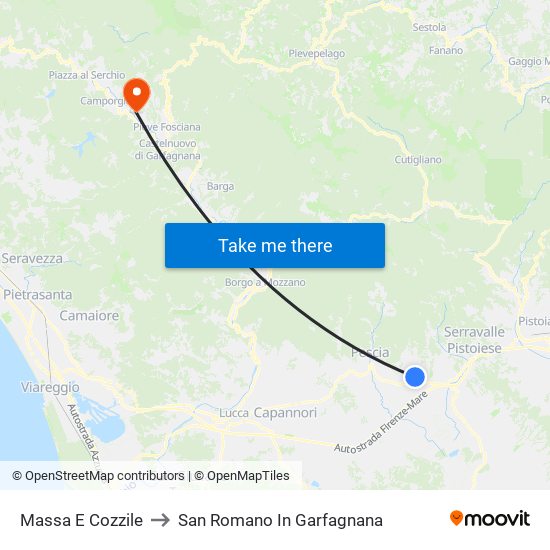 Massa E Cozzile to San Romano In Garfagnana map