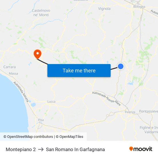 Montepiano 2 to San Romano In Garfagnana map