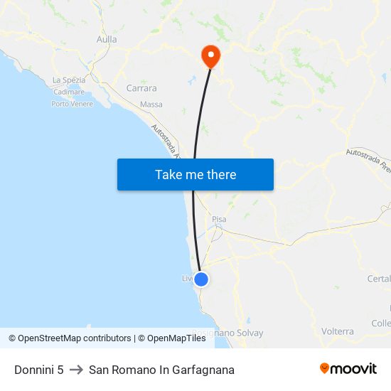 Donnini 5 to San Romano In Garfagnana map