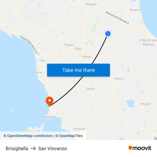 Brisighella to San Vincenzo map