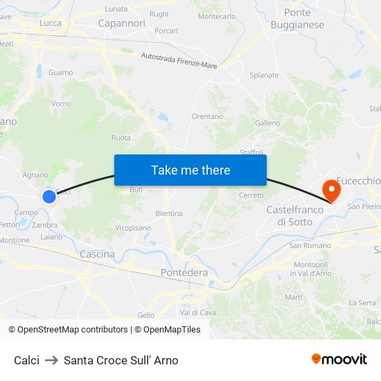 Calci to Santa Croce Sull' Arno map