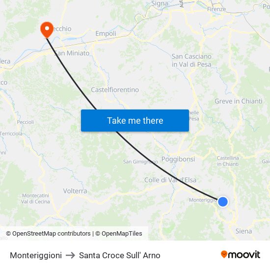 Monteriggioni to Santa Croce Sull' Arno map