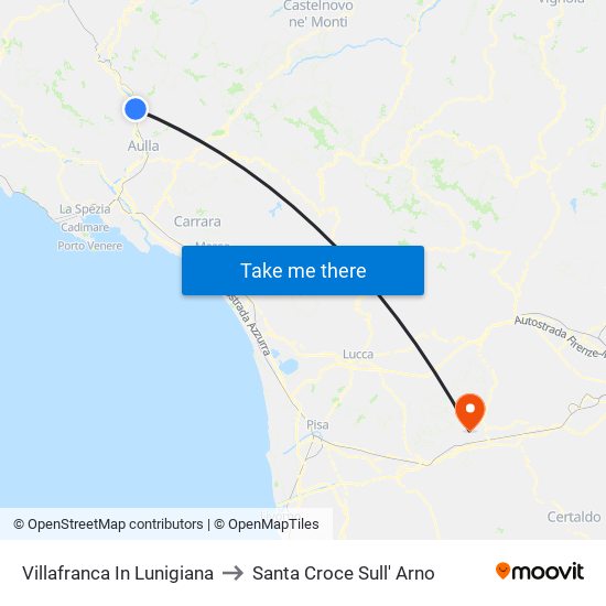 Villafranca In Lunigiana to Santa Croce Sull' Arno map