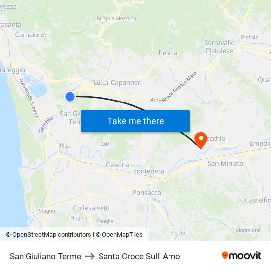 San Giuliano Terme to Santa Croce Sull' Arno map