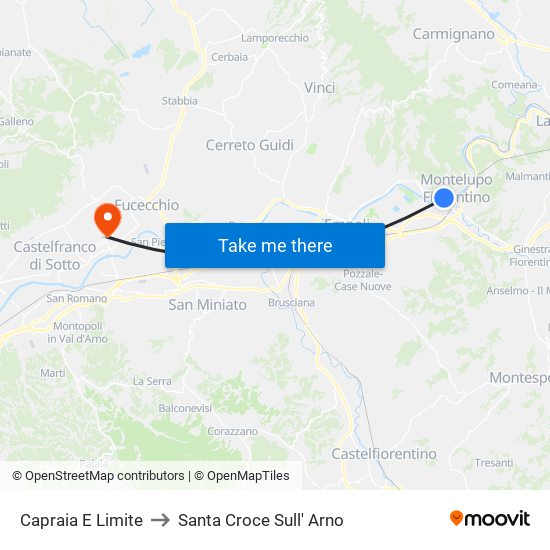 Capraia E Limite to Santa Croce Sull' Arno map