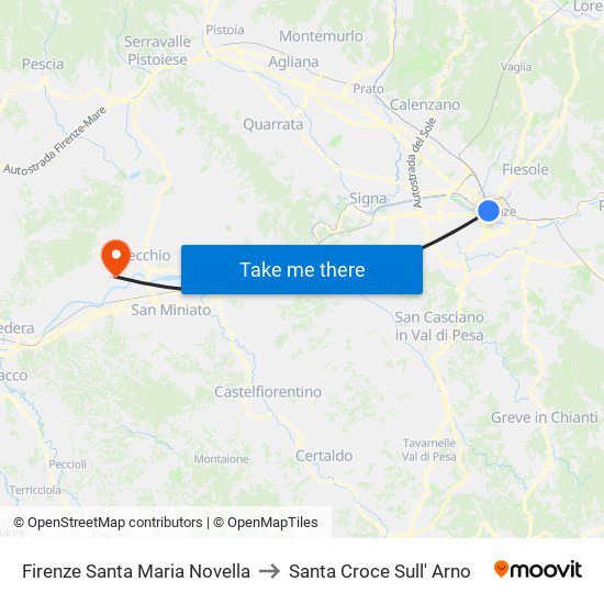 Firenze Santa Maria Novella to Santa Croce Sull' Arno map