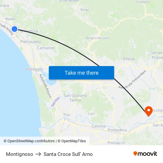 Montignoso to Santa Croce Sull' Arno map