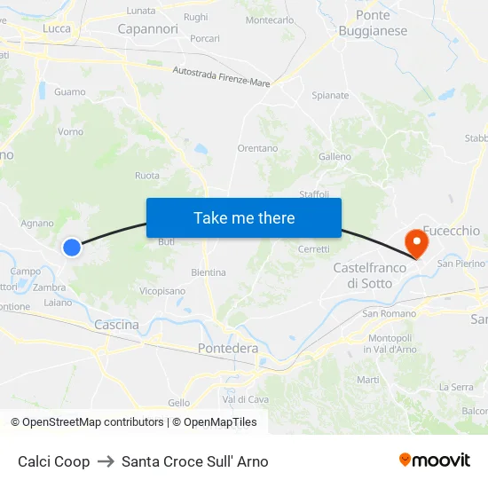 Calci Cooperative to Santa Croce sull' Arno map