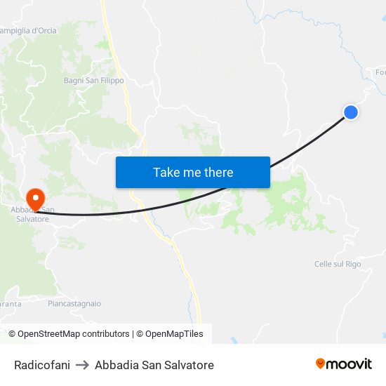 Radicofani to Abbadia San Salvatore map