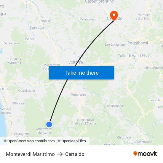 Monteverdi Marittimo to Certaldo map