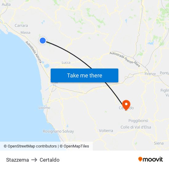 Stazzema to Certaldo map