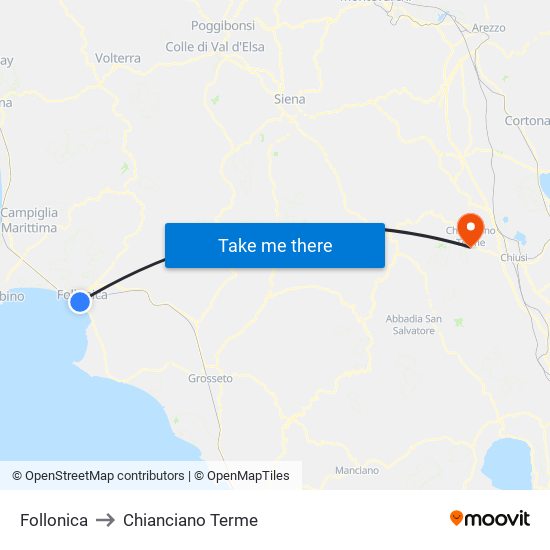 Follonica to Chianciano Terme map