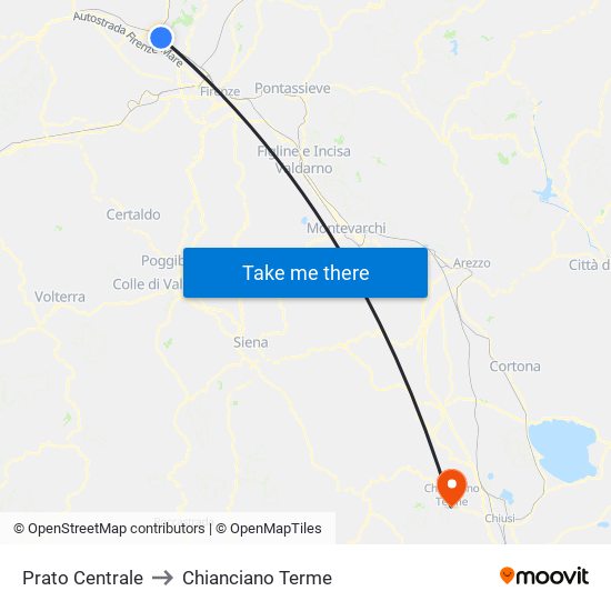 Prato Centrale to Chianciano Terme map