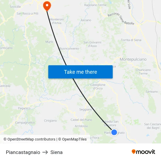 Piancastagnaio to Siena map