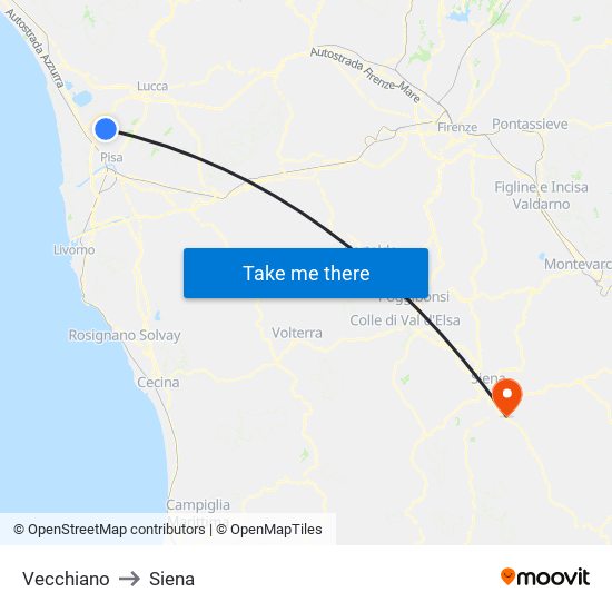 Vecchiano to Siena map