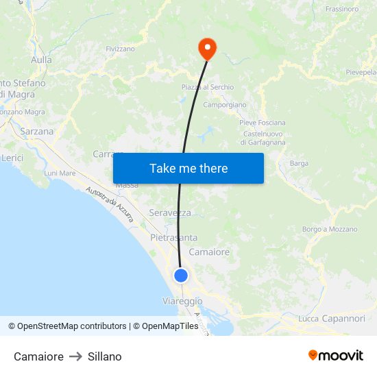 Camaiore to Sillano map