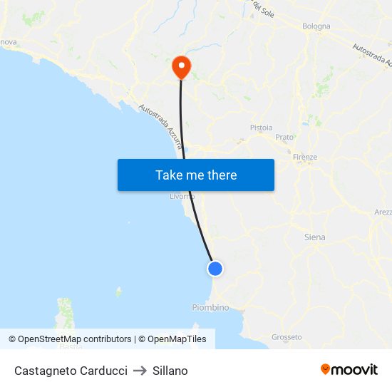 Castagneto Carducci to Sillano map