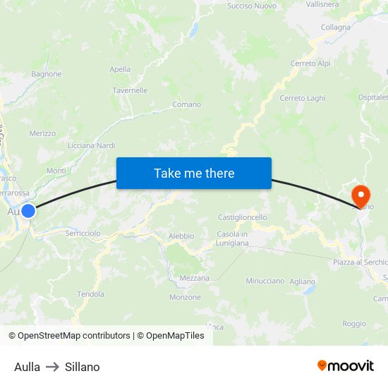 Aulla to Sillano map