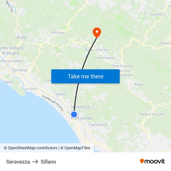 Seravezza to Sillano map