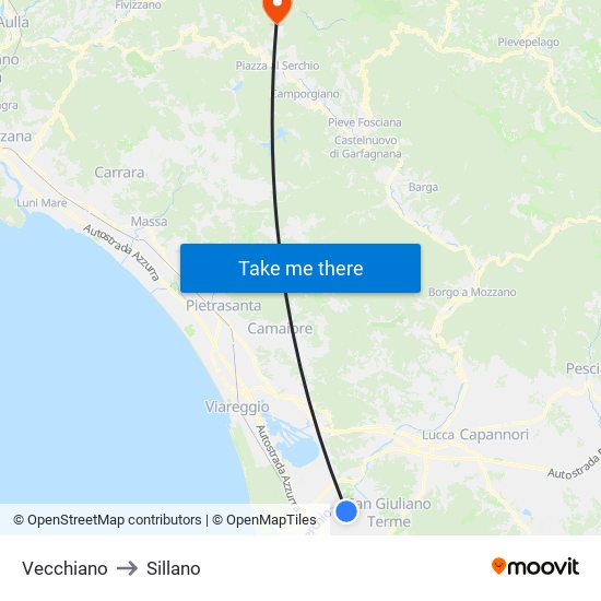 Vecchiano to Sillano map