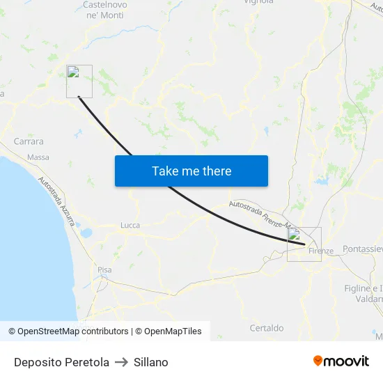 Deposito Peretola to Sillano map